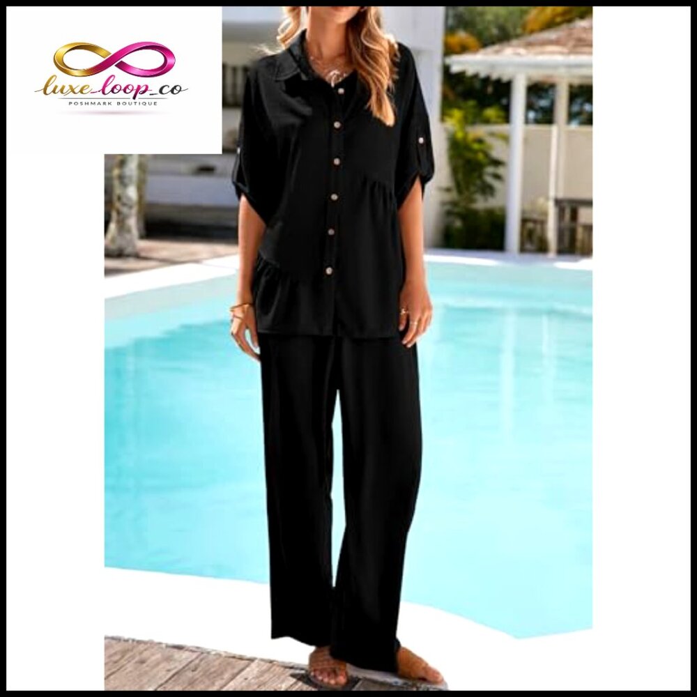 Large Polyester Two-Piece Set Button Down Shirt W… - image 5